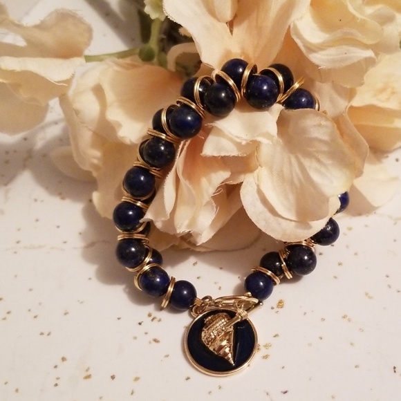 Lapis lazuli & 18K gold plated bracelet - Picture 2 of 7